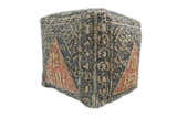 Hand Woven Boho Tribal Large Charcoal Jute and Wool Pouf | TRD119P