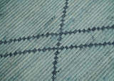Custom Made Hand Woven Silver and Blue Abstract Trellis Moroccan Rug Made with Blended Wool