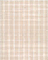 Close-up of the hand-woven Dhyana Area Rug. Wool rug with a contemporary plaid pattern in ivory and off-white hues. Design-Rectangle