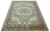 Ivory, Brown, Olive and Charcoal Traditional Heriz Medallion Custom Made Wool Area Rug
