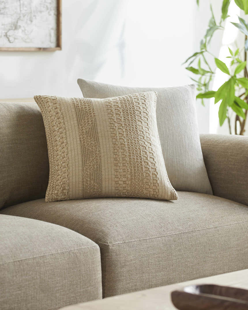 Jira Beige Square Throw Pillow