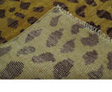 Leopard Design Mustard and Dark Plum Hand Knotted Custom Made wool area rug