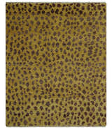 Leopard Design Mustard and Dark Plum Hand Knotted Custom Made wool area rug