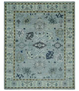 Light Blue Hand knotted Traditional Oushak Multi Size wool Area Rug