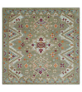 Light Green, Ivory and Maroon Traditional Hand knotted Custom Made wool Area Rug