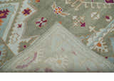 Light Green, Ivory and Maroon Traditional Hand knotted Custom Made wool Area Rug