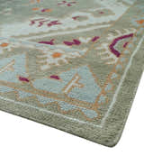 Light Green, Ivory and Maroon Traditional Hand knotted Custom Made wool Area Rug