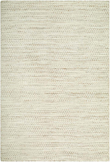 Close-up of the hand woven Kazumi Area Rug. Ivory, sandstone, and taupe wool create a textured farmhouse design. Design-Rectangle-576