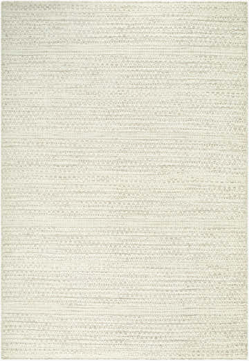 Close-up of the hand-woven Hawise Area Rug. Cream, ivory, and light taupe wool rug with a subtle farmhouse design. Design-Rectangle-576