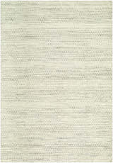 Close-up of the Jariah Area Rug. Hand-woven wool rug in charcoal, ivory, and light gray with a subtle horizontal pattern. Design-Rectangle-576