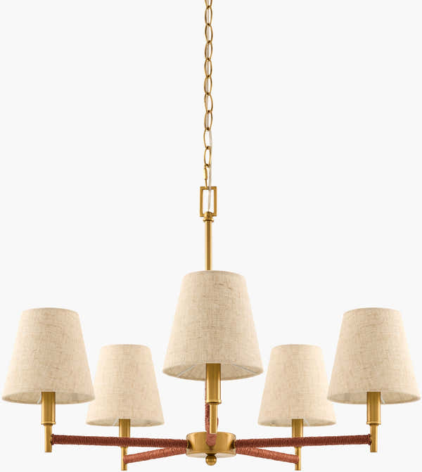 Soft Gold Modern Chandelier with linen details for dining or living rooms
