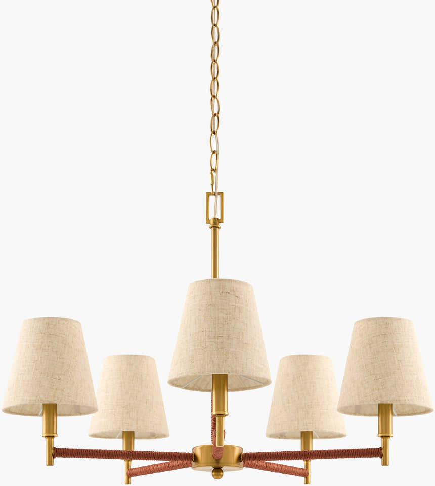 Soft Gold Modern Chandelier with linen details for dining or living rooms