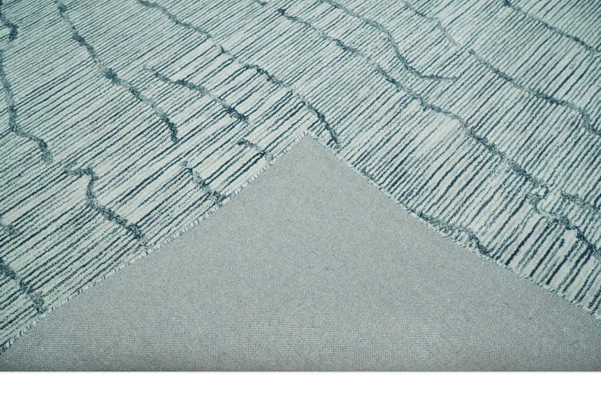 Modern Contemporary Multi Size Woolen White and Blue Hand Tufted Area Rug