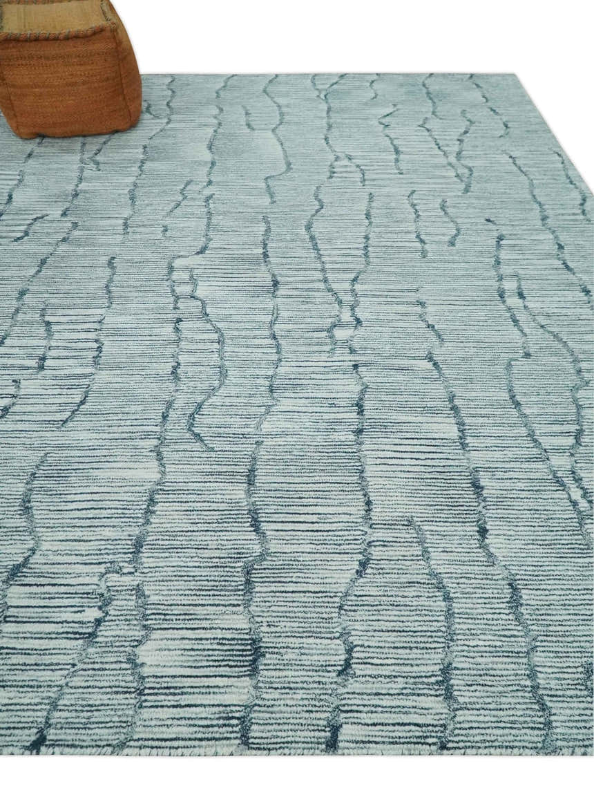 Modern Contemporary Multi Size Woolen White and Blue Hand Tufted Area Rug
