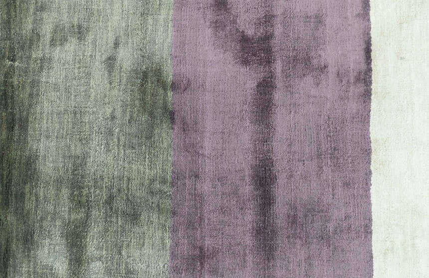Modern design Ivory, Green and Blue 2x5 Hand Knotted Wool Area Rug