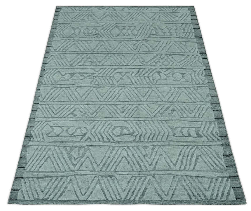 Modern Geometrical Silver and Gray Chevron Design Hand Carved wool Rug