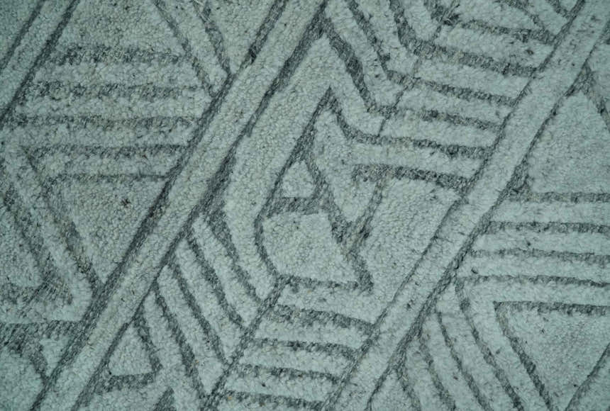 Modern Geometrical Silver and Gray Chevron Design Hand Carved wool Rug