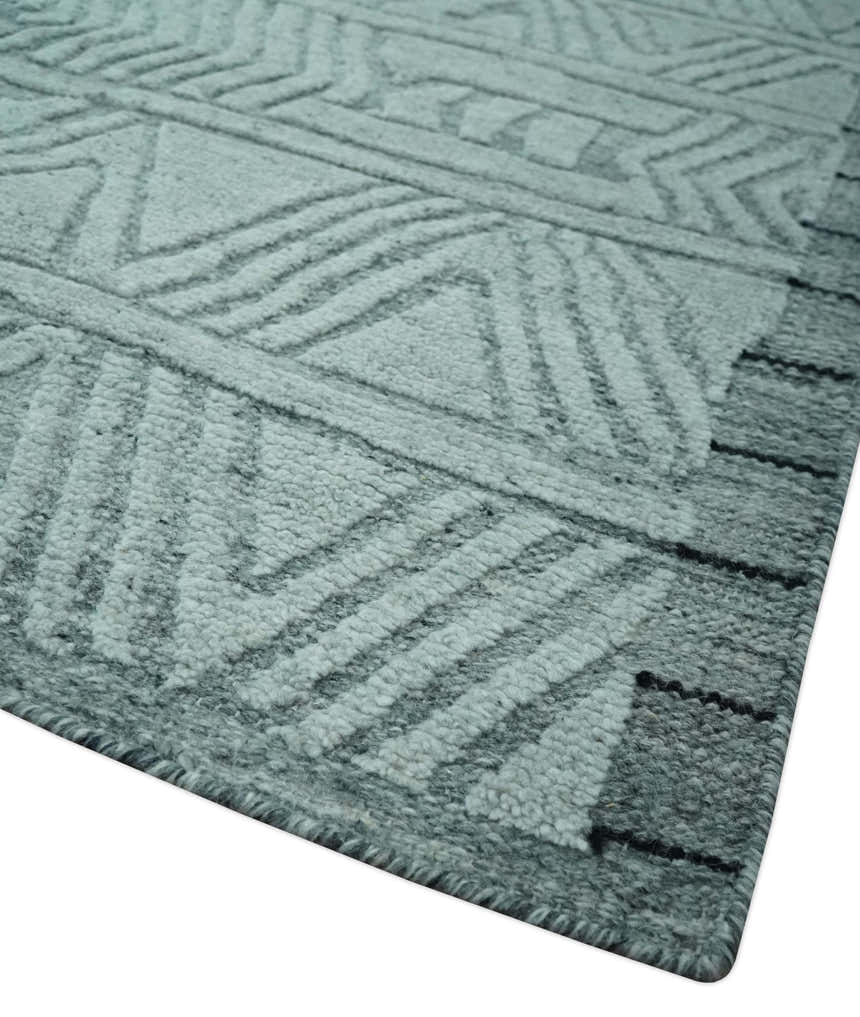 Modern Geometrical Silver and Gray Chevron Design Hand Carved wool Rug