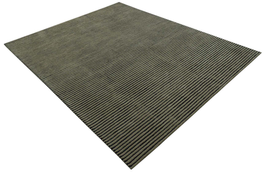 Modern Stripes Design Black And Brown Hand Tufted Custom Made Wool Area Rug