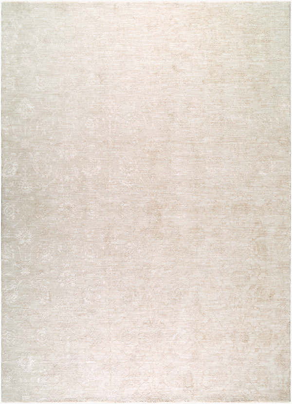 Close-up of the Anselm White Traditional rug, featuring a subtle floral pattern and soft cream and off-white tones. Design-Rectangle-23