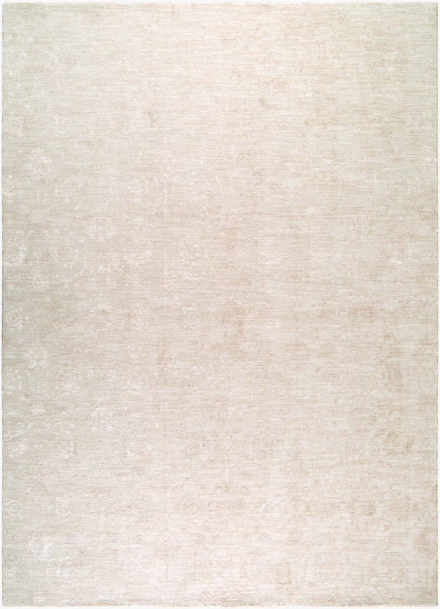 Close-up of the Anselm White Traditional rug, featuring a subtle floral pattern and soft cream and off-white tones. Design-Rectangle-23