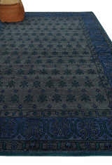 Gray and Blue Traditional Hand Knotted Antique Style low Pile Custom Made Wool Area Rug