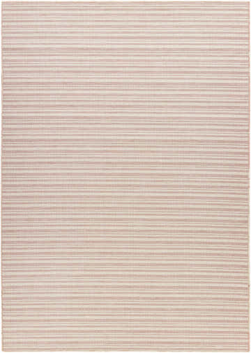 Close-up of the Greg Pink Area Rug, featuring a subtle striped pattern in cloud gray, lambswool, and pink hues. Design-Rectangle-517