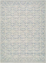 Close-up of Aram Nabela Noor Home x LIVABLISS NBAR-2302 Area Rug. Beige, denim, and pale blue traditional pattern. Design-Rectangle-527