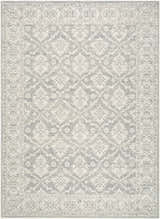 Close-up of the Aram Machine Woven Nabela Noor Home x LIVABLISS NBAR-2304 Area Rug. Beige, gray, and olive traditional pattern. Design-Rectangle-576