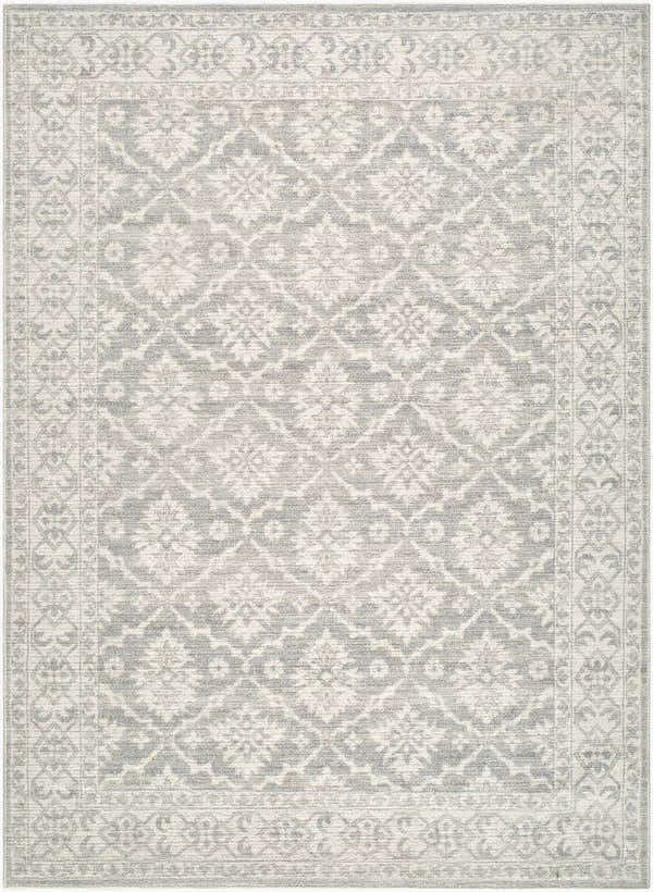 Close-up of the Aram Machine Woven Nabela Noor Home x LIVABLISS NBAR-2304 Area Rug. Beige, gray, and olive traditional pattern. Design-Rectangle-576