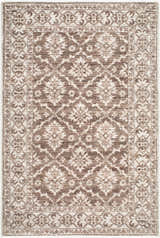 Close-up of the Aram Machine Woven Nabela Noor Home x LIVABLISS NBAR-2306 Area Rug. Features a traditional brown and gray floral pattern. Design-Rectangle-221