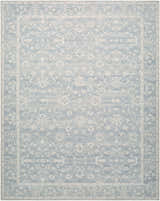 Asha Machine Woven Nabela Noor Home rug, sky blue and off-white traditional floral pattern. Jute and polyester texture. Design-Rectangle-71010