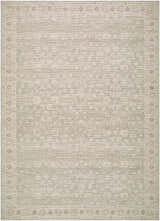 Detailed Asha Machine Woven Nabela Noor Home rug in sage and off-white. Farmhouse style with traditional border pattern. Design-Rectangle-679