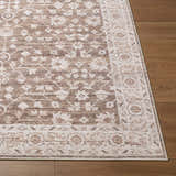 Close-up of Asha Machine Woven Nabela Noor Home x LIVABLISS NBAS-2306 Area Rug. Brown, gray traditional pattern. Front