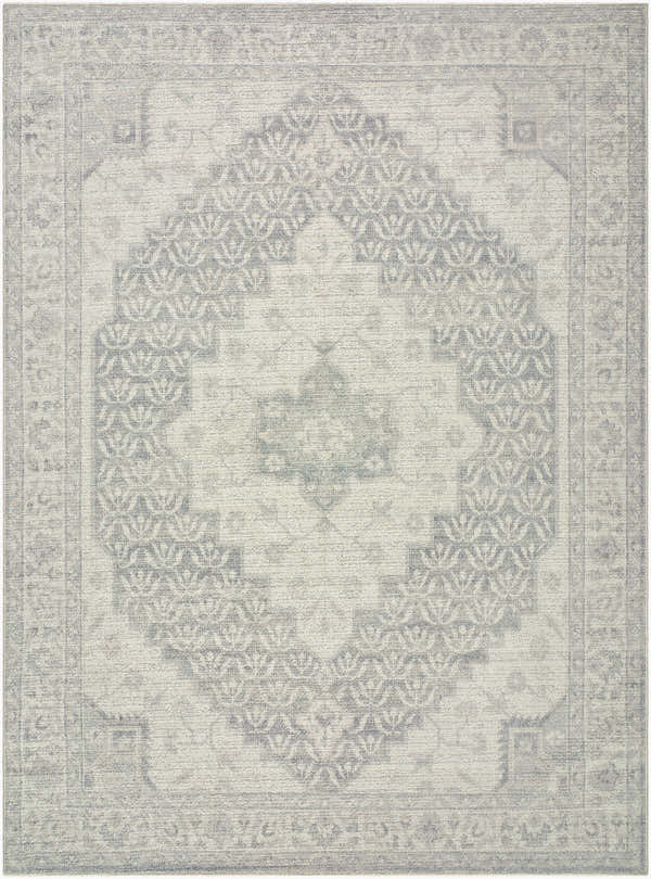 Athiyo Nabela Noor rug with a beige and gray diamond medallion pattern and traditional border. Design-Rectangle-527