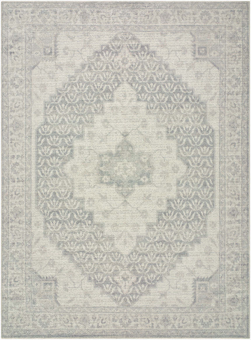 Athiyo Nabela Noor rug with a beige and gray diamond medallion pattern and traditional border. Design-Rectangle-527