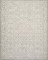 Close-up of the Maan Machine Woven Nabela Noor Home x LIVABLISS NBMA-2301 Area Rug. Gray and off-white farmhouse style rug. Design-Rectangle-71010