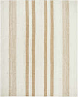 Close-up of the hand woven Nibaw Area Rug. Tan stripes on an ash and light silver wool rug. Farmhouse style. Design-Rectangle-810