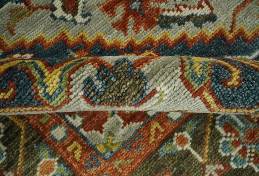 Blue and Brown Traditional Antique look Heriz Serapi Hand Knotted Custom Made wool Area Rug