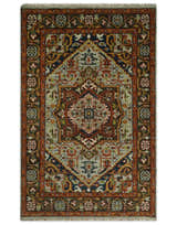 Blue and Brown Traditional Antique look Heriz Serapi Hand Knotted Custom Made wool Area Rug