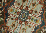 Blue and Brown Traditional Antique look Heriz Serapi Hand Knotted Custom Made wool Area Rug