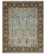 Ready to Ship Tree of Life Hand Knotted Silver, Brown and Rust Traditional Oushak Wool Rug