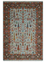 Ready to Ship Tree of Life Hand Knotted Silver, Brown and Rust Traditional Oushak Wool Rug