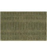 Close-up of a green Washable Wool Rug. Hand-tufted rug with a contemporary vertical stripe pattern in dark brown, prairie dust, and taupe. Design-Rectangle