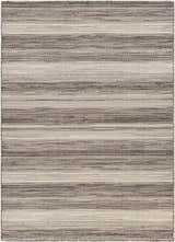Close-up of Kris Black Area Rug showing horizontal stripes in beachhouse, dark gray, and multi brown colors. Design-Rectangle-517