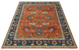 Rust, Blue and Beige Hand Knotted Oriental Oushak Multi Size wool Area Rug