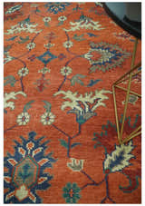 Rust, Blue and Beige Hand Knotted Oriental Oushak Multi Size wool Area Rug