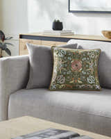 Olivan Olive Green Textured Woven Traditional Cotton Accent Pillow