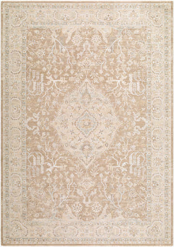 Close-up of the Vintage Edit Rachel Zoe x LIVABLISS RZVE-2301 Area Rug. Beige, cream, and gray traditional floral pattern. Design-Rectangle-6796