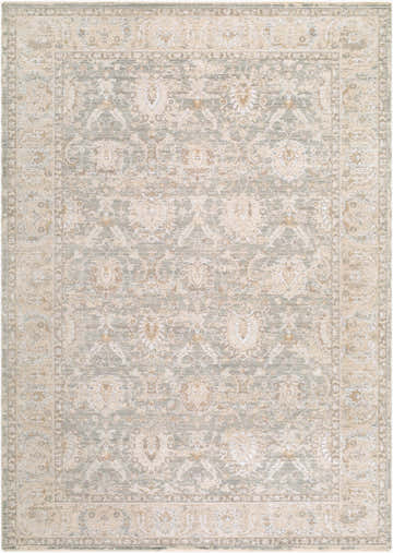 Machine Woven Rachel Zoe x LIVABLISS RZVE-2305 Area Rug in beige, cream, gray, sage, and tan with a traditional pattern. Design-Rectangle-6796